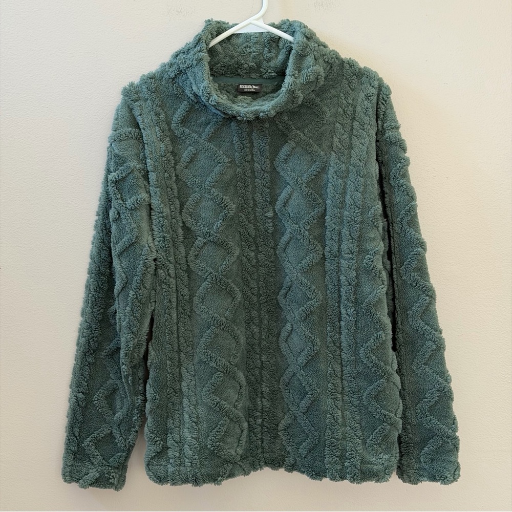 Eddie Bauer Cable Fleece Chunky Pullover Sweater, Green, Sz M